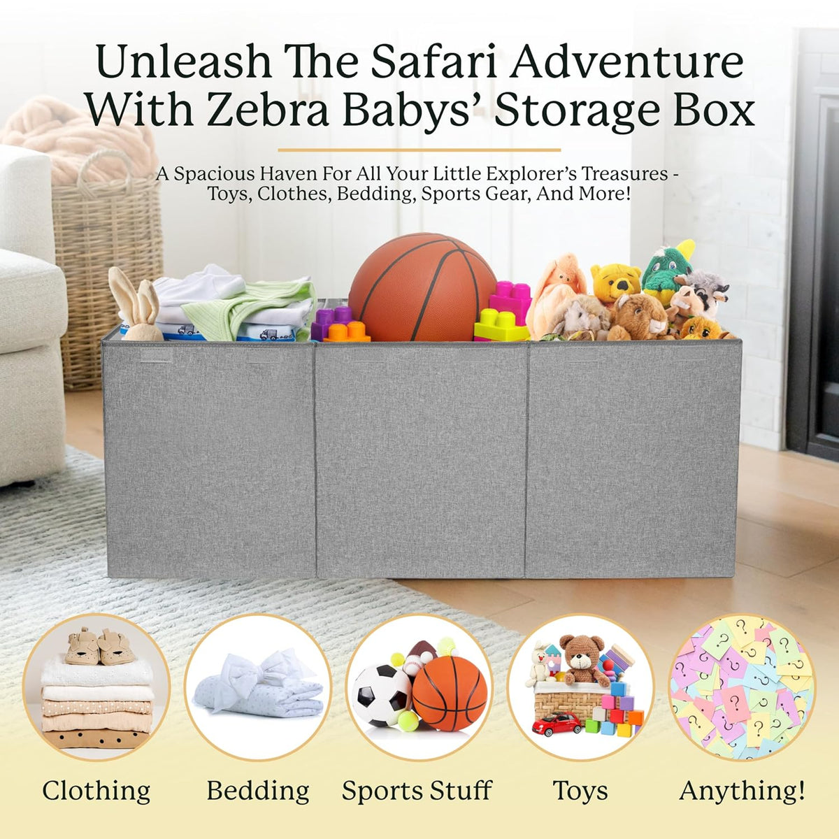 Extra Large Toy Box Chest for Kids — Collapsible Toy Storage Organizer with Lid, 40" Wide, Removable Dividers, Boys & Girls