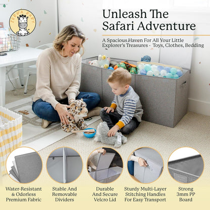 Extra Large Toy Box Chest for Kids — Collapsible Toy Storage Organizer with Lid, 40" Wide, Removable Dividers, Boys & Girls