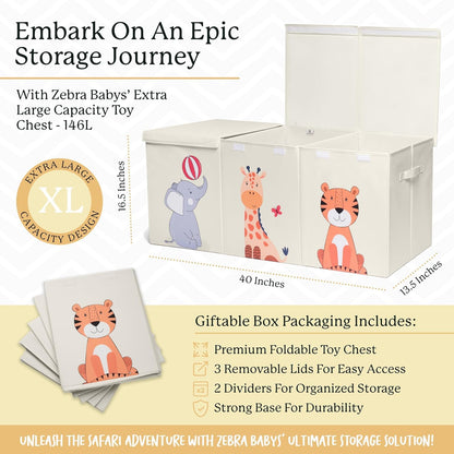Extra Large Toy Box Chest for Kids — Collapsible Toy Storage Organizer with Lid, 40" Wide, Removable Dividers, Boys & Girls