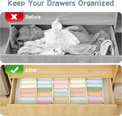 3 Pack Sock Underwear Drawer Organizer Dividers, Non-Woven Fabric Collapsible Cabinet Closet Storage Boxes for Clothes, Socks, Lingerie, Underwear, Tie, Belt, Baby, Bedroom (Gray, 6 Cells)