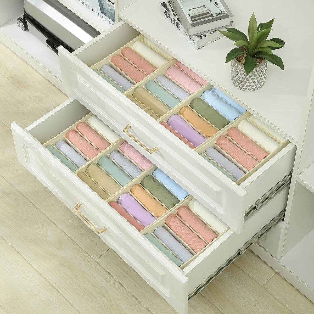 3 Pack Sock Underwear Drawer Organizer Dividers, Non-Woven Fabric Collapsible Cabinet Closet Storage Boxes for Clothes, Socks, Lingerie, Underwear, Tie, Belt, Baby, Bedroom (Gray, 6 Cells)