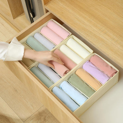 3 Pack Sock Underwear Drawer Organizer Dividers, Non-Woven Fabric Collapsible Cabinet Closet Storage Boxes for Clothes, Socks, Lingerie, Underwear, Tie, Belt, Baby, Bedroom (Gray, 6 Cells)