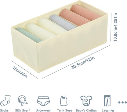 3 Pack Sock Underwear Drawer Organizer Dividers, Non-Woven Fabric Collapsible Cabinet Closet Storage Boxes for Clothes, Socks, Lingerie, Underwear, Tie, Belt, Baby, Bedroom (Gray, 6 Cells)