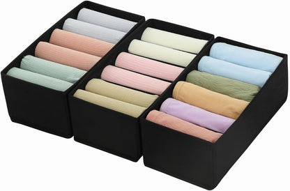 3 Pack Sock Underwear Drawer Organizer Dividers, Non-Woven Fabric Collapsible Cabinet Closet Storage Boxes for Clothes, Socks, Lingerie, Underwear, Tie, Belt, Baby, Bedroom (Gray, 6 Cells)