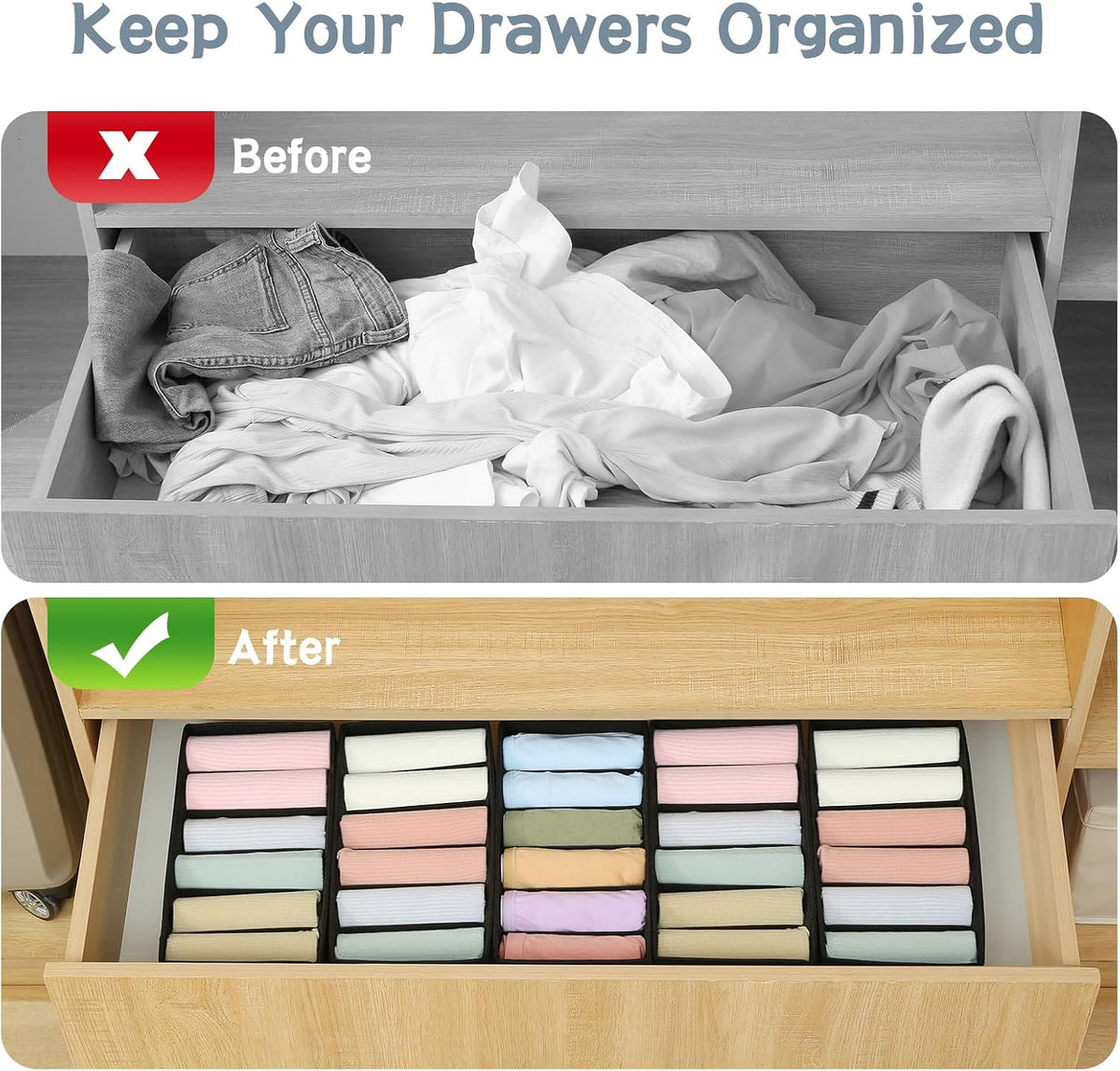 3 Pack Sock Underwear Drawer Organizer Dividers, Non-Woven Fabric Collapsible Cabinet Closet Storage Boxes for Clothes, Socks, Lingerie, Underwear, Tie, Belt, Baby, Bedroom (Gray, 6 Cells)