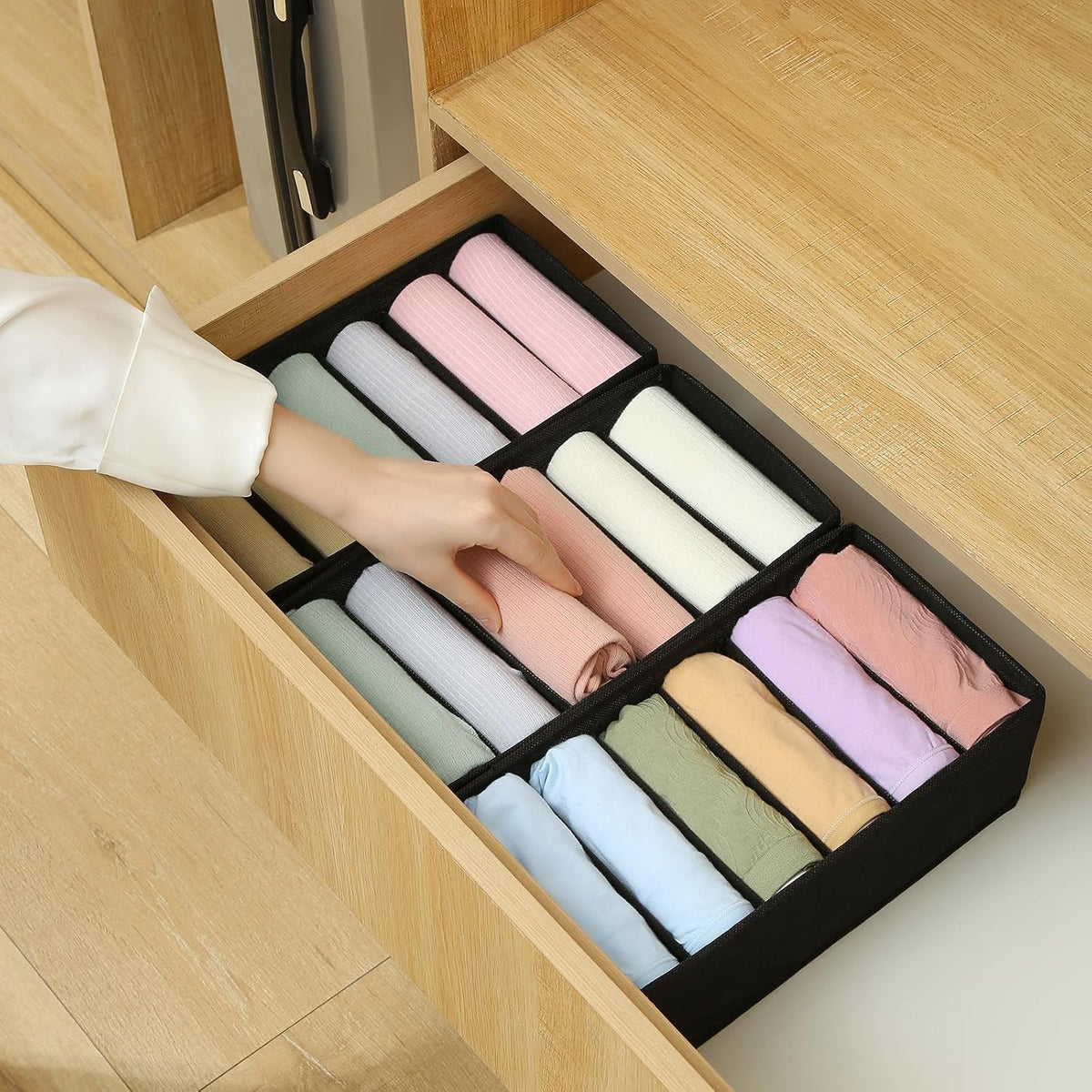 3 Pack Sock Underwear Drawer Organizer Dividers, Non-Woven Fabric Collapsible Cabinet Closet Storage Boxes for Clothes, Socks, Lingerie, Underwear, Tie, Belt, Baby, Bedroom (Gray, 6 Cells)