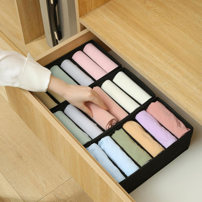 3 Pack Sock Underwear Drawer Organizer Dividers, Non-Woven Fabric Collapsible Cabinet Closet Storage Boxes for Clothes, Socks, Lingerie, Underwear, Tie, Belt, Baby, Bedroom (Gray, 6 Cells)