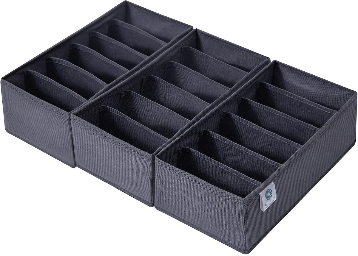 3 Pack Sock Underwear Drawer Organizer Dividers, Non-Woven Fabric Collapsible Cabinet Closet Storage Boxes for Clothes, Socks, Lingerie, Underwear, Tie, Belt, Baby, Bedroom (Gray, 6 Cells)