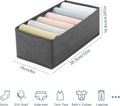 3 Pack Sock Underwear Drawer Organizer Dividers, Non-Woven Fabric Collapsible Cabinet Closet Storage Boxes for Clothes, Socks, Lingerie, Underwear, Tie, Belt, Baby, Bedroom (Gray, 6 Cells)