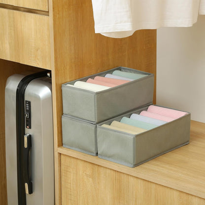 3 Pack Sock Underwear Drawer Organizer Dividers, Non-Woven Fabric Collapsible Cabinet Closet Storage Boxes for Clothes, Socks, Lingerie, Underwear, Tie, Belt, Baby, Bedroom (Gray, 6 Cells)