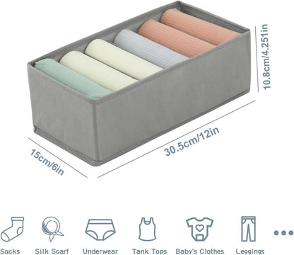 3 Pack Sock Underwear Drawer Organizer Dividers, Non-Woven Fabric Collapsible Cabinet Closet Storage Boxes for Clothes, Socks, Lingerie, Underwear, Tie, Belt, Baby, Bedroom (Gray, 6 Cells)