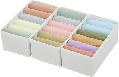 3 Pack Sock Underwear Drawer Organizer Dividers, Non-Woven Fabric Collapsible Cabinet Closet Storage Boxes for Clothes, Socks, Lingerie, Underwear, Tie, Belt, Baby, Bedroom (Gray, 6 Cells)