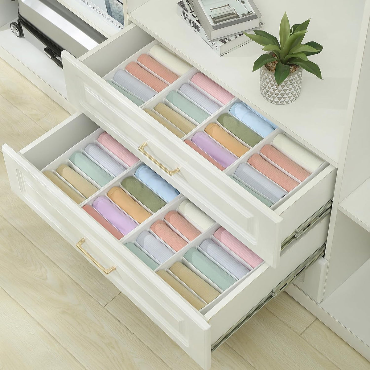 3 Pack Sock Underwear Drawer Organizer Dividers, Non-Woven Fabric Collapsible Cabinet Closet Storage Boxes for Clothes, Socks, Lingerie, Underwear, Tie, Belt, Baby, Bedroom (Gray, 6 Cells)