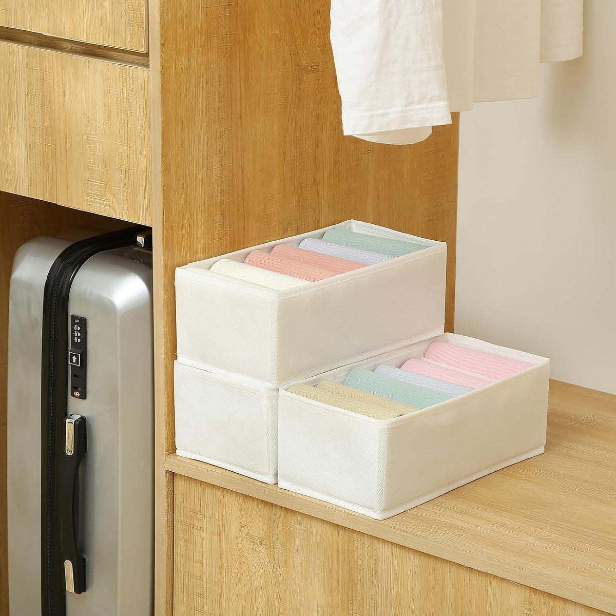 3 Pack Sock Underwear Drawer Organizer Dividers, Non-Woven Fabric Collapsible Cabinet Closet Storage Boxes for Clothes, Socks, Lingerie, Underwear, Tie, Belt, Baby, Bedroom (Gray, 6 Cells)