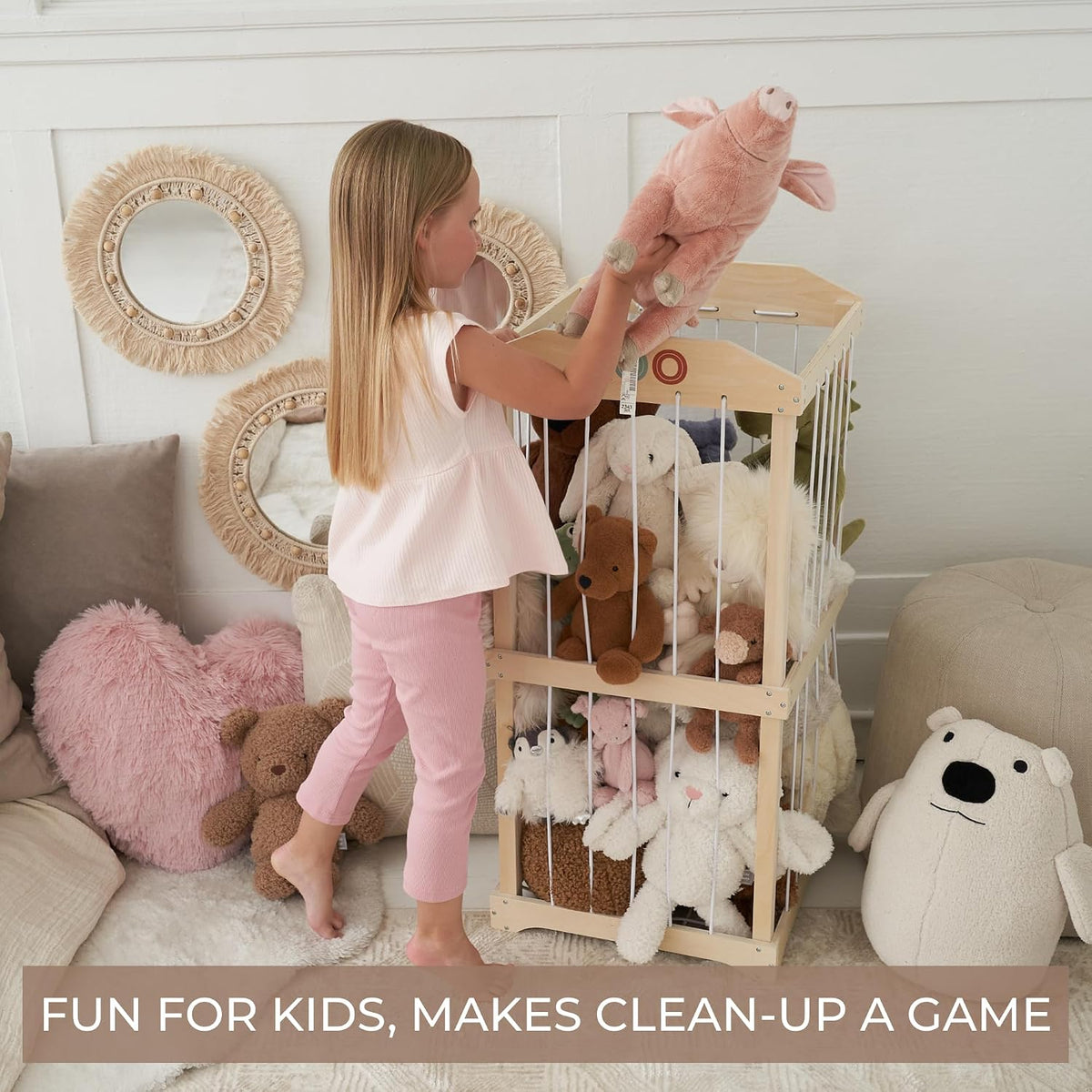 Wooden Stuffed Animal Storage for Kids - Large Toy Organizer & Holder