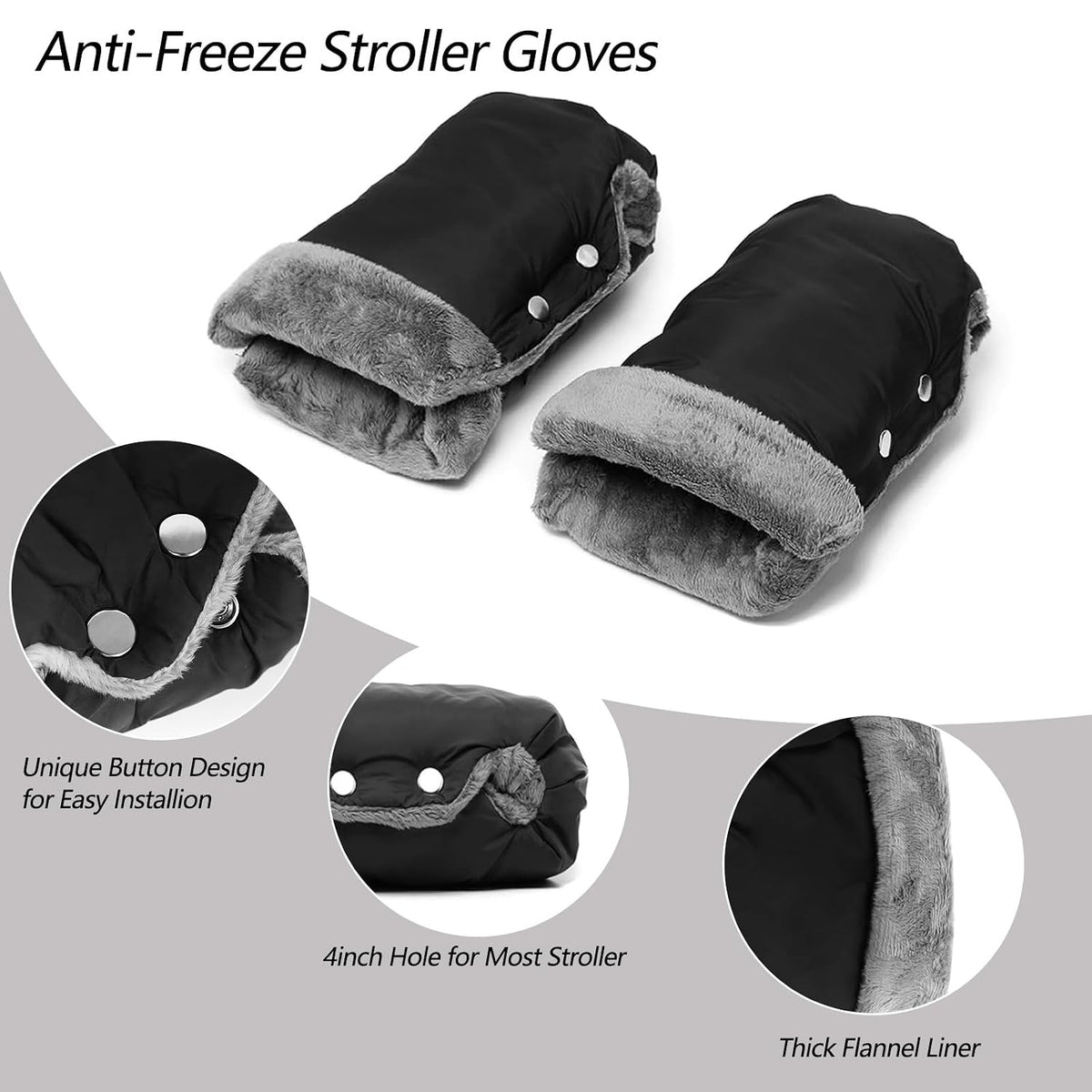 Baby Stroller Gloves, Thick Stroller Hand Muff Waterproof Mittens (Coffee)
