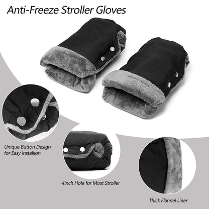 Baby Stroller Gloves, Thick Stroller Hand Muff Waterproof Mittens (Coffee)