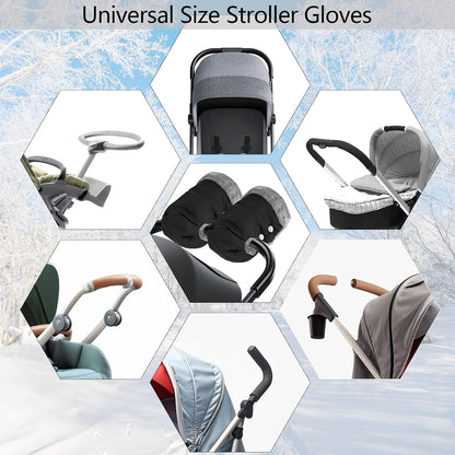 Baby Stroller Gloves, Thick Stroller Hand Muff Waterproof Mittens (Coffee)