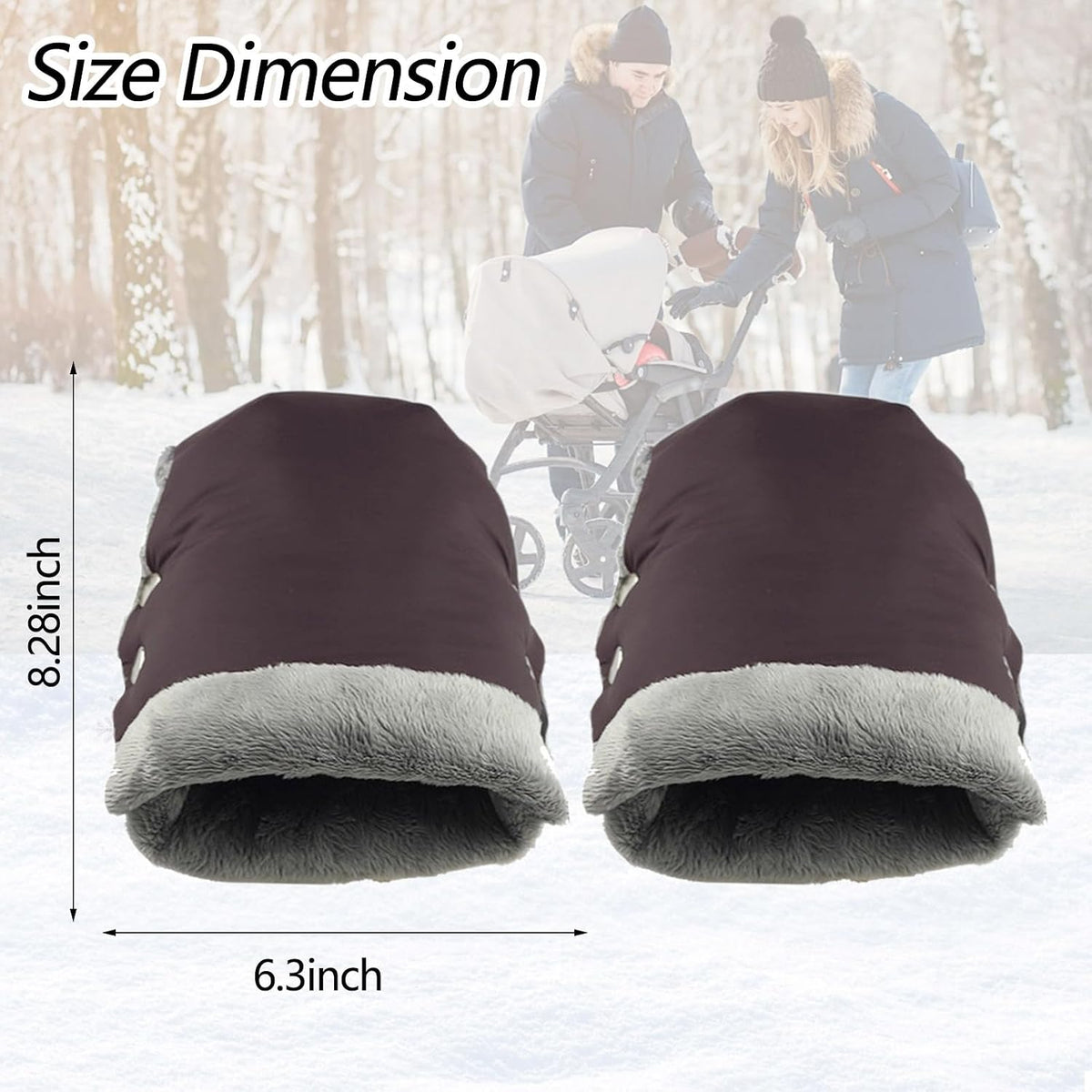 Baby Stroller Gloves, Thick Stroller Hand Muff Waterproof Mittens (Coffee)