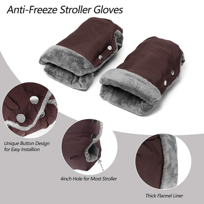 Baby Stroller Gloves, Thick Stroller Hand Muff Waterproof Mittens (Coffee)