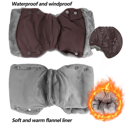 Baby Stroller Gloves, Thick Stroller Hand Muff Waterproof Mittens (Coffee)