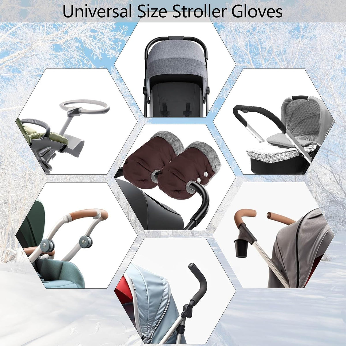 Baby Stroller Gloves, Thick Stroller Hand Muff Waterproof Mittens (Coffee)