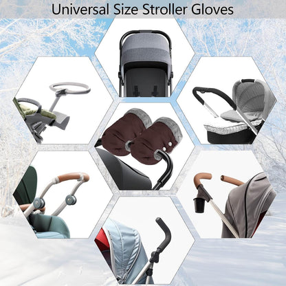 Baby Stroller Gloves, Thick Stroller Hand Muff Waterproof Mittens (Coffee)