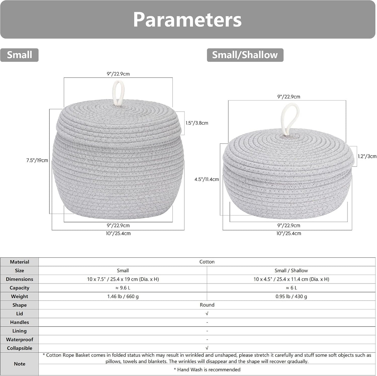 Round Woven Cotton Rope Storage Basket with Lid, Khaki