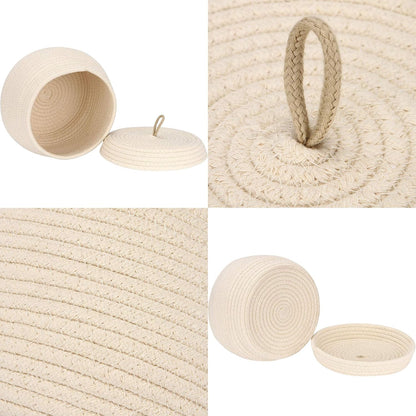 Round Woven Cotton Rope Storage Basket with Lid, Khaki