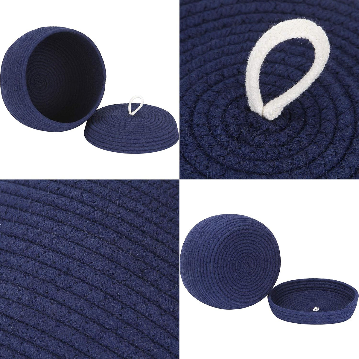 Round Woven Cotton Rope Storage Basket with Lid, Khaki