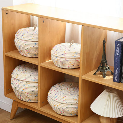 Round Woven Cotton Rope Storage Basket with Lid, Khaki
