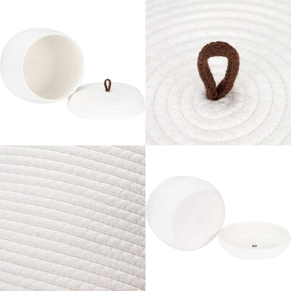 Round Woven Cotton Rope Storage Basket with Lid, Khaki