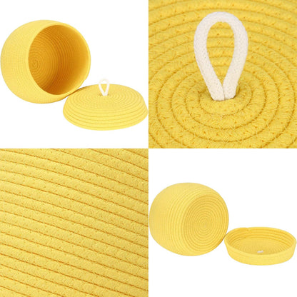 Round Woven Cotton Rope Storage Basket with Lid, Khaki
