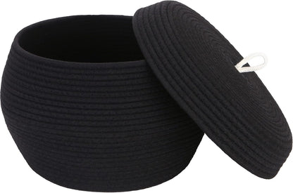 Round Woven Cotton Rope Storage Basket with Lid, Khaki
