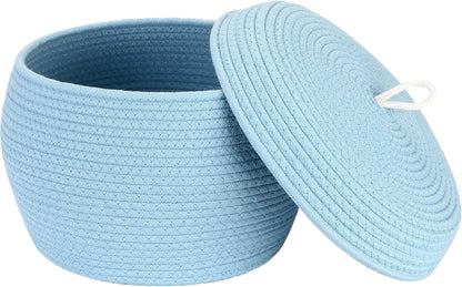 Round Woven Cotton Rope Storage Basket with Lid, Khaki