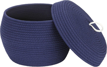 Round Woven Cotton Rope Storage Basket with Lid, Khaki
