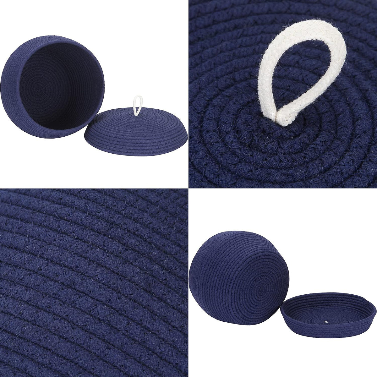 Round Woven Cotton Rope Storage Basket with Lid, Khaki