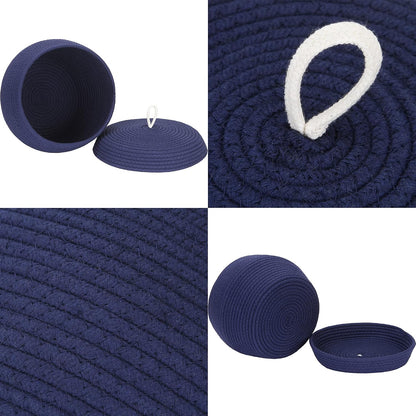 Round Woven Cotton Rope Storage Basket with Lid, Khaki