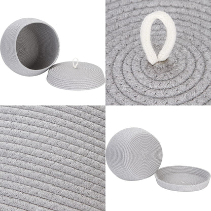 Round Woven Cotton Rope Storage Basket with Lid, Khaki