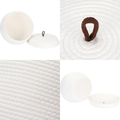 Round Woven Cotton Rope Storage Basket with Lid, Khaki
