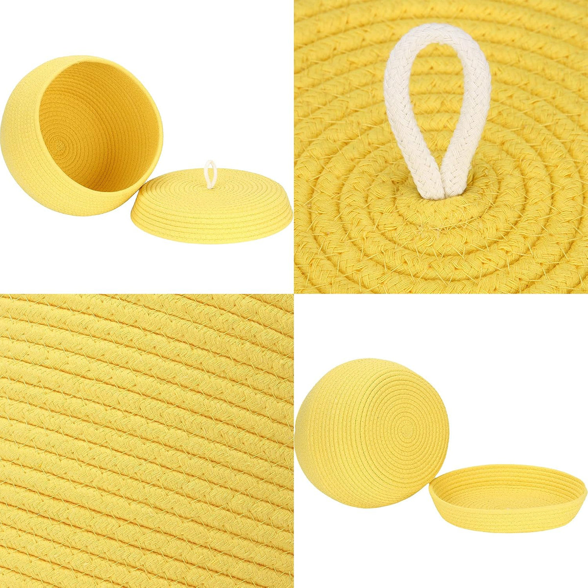 Round Woven Cotton Rope Storage Basket with Lid, Khaki