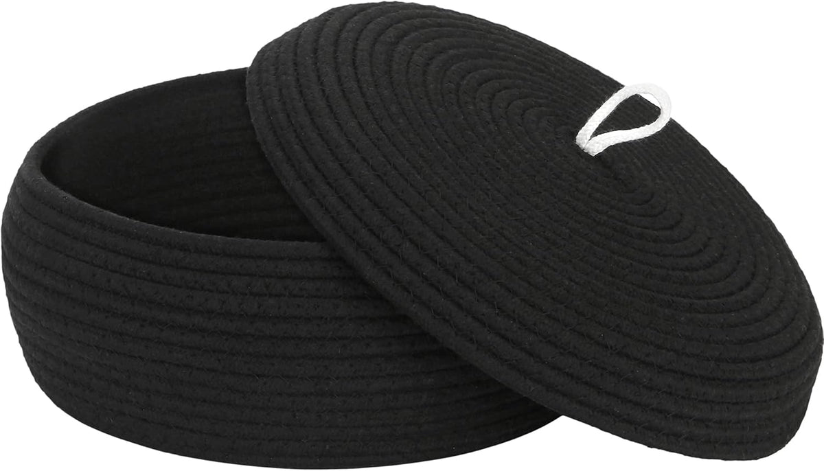 Round Woven Cotton Rope Storage Basket with Lid, Khaki