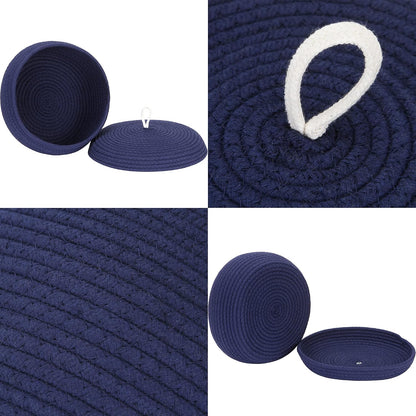 Round Woven Cotton Rope Storage Basket with Lid, Khaki