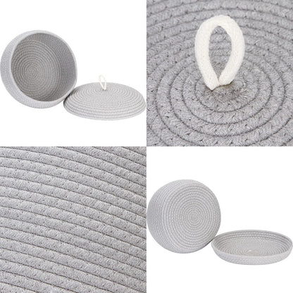 Round Woven Cotton Rope Storage Basket with Lid, Khaki