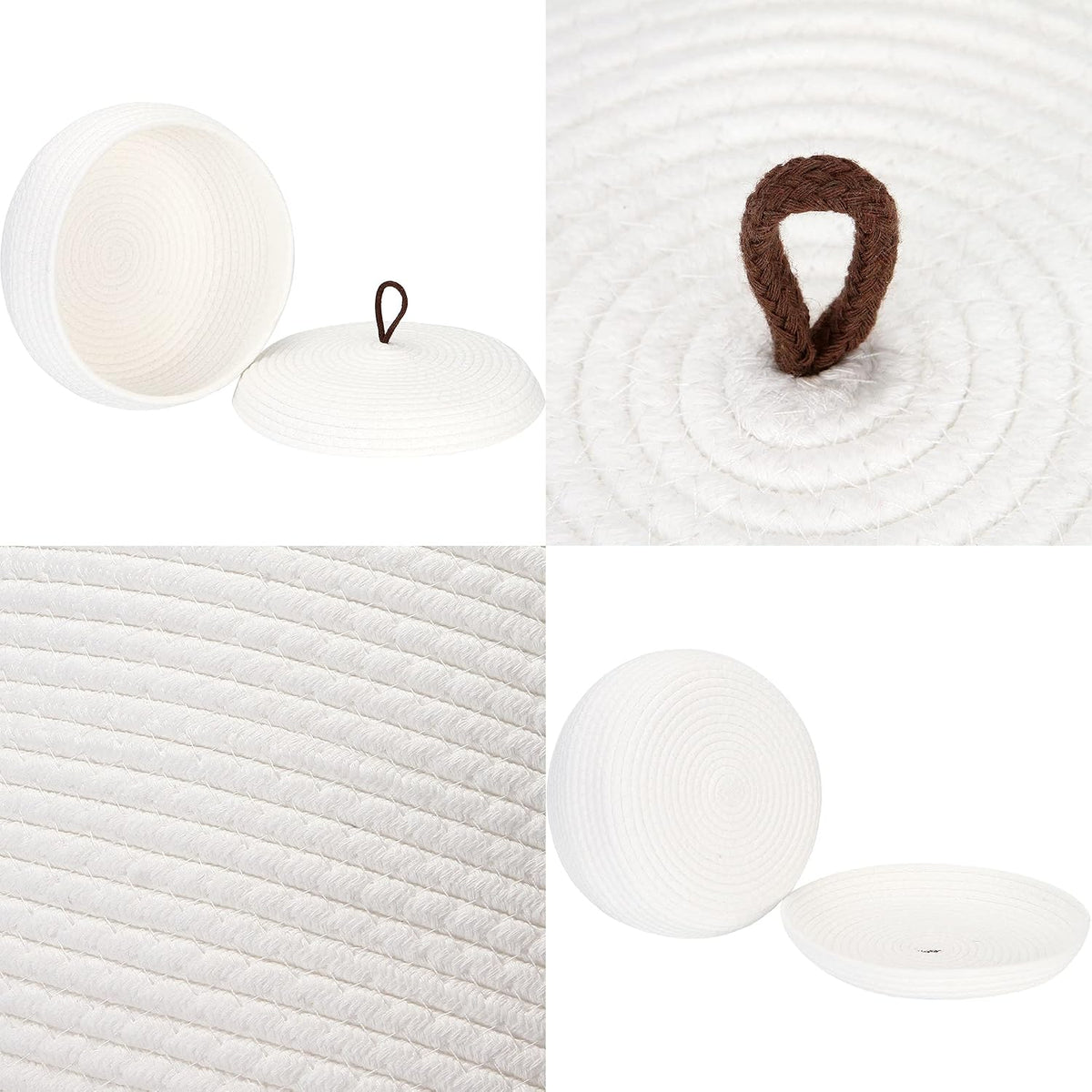 Round Woven Cotton Rope Storage Basket with Lid, Khaki