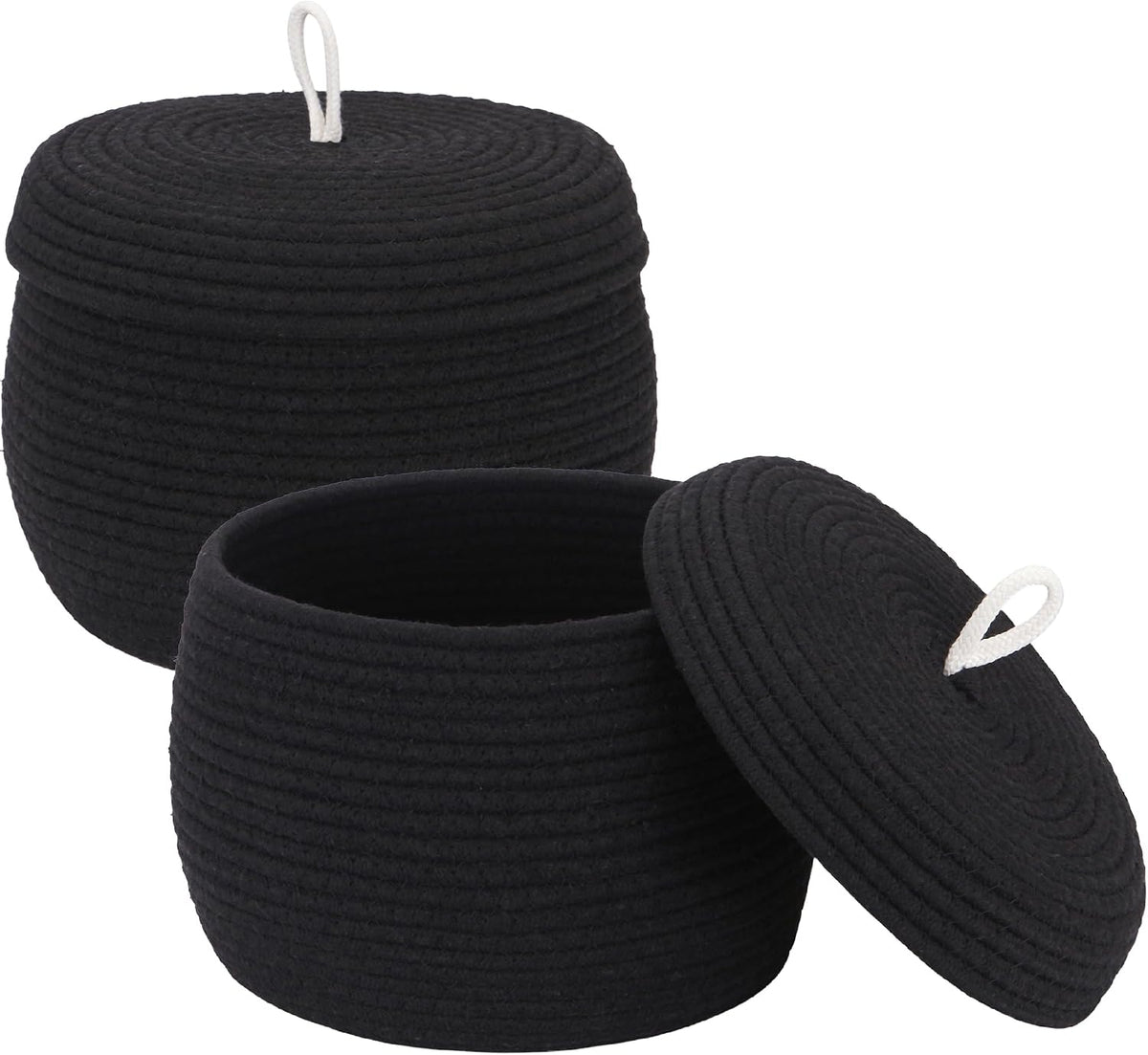 Round Woven Cotton Rope Storage Basket with Lid, Khaki