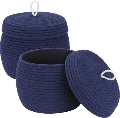 Round Woven Cotton Rope Storage Basket with Lid, Khaki