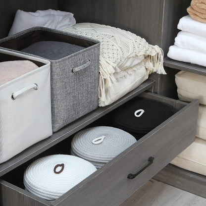 Round Woven Cotton Rope Storage Basket with Lid, Khaki