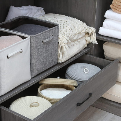 Round Woven Cotton Rope Storage Basket with Lid, Khaki