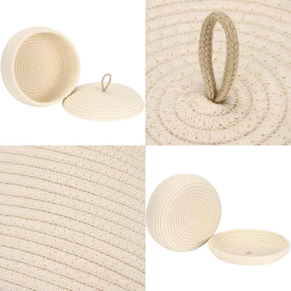 Round Woven Cotton Rope Storage Basket with Lid, Khaki